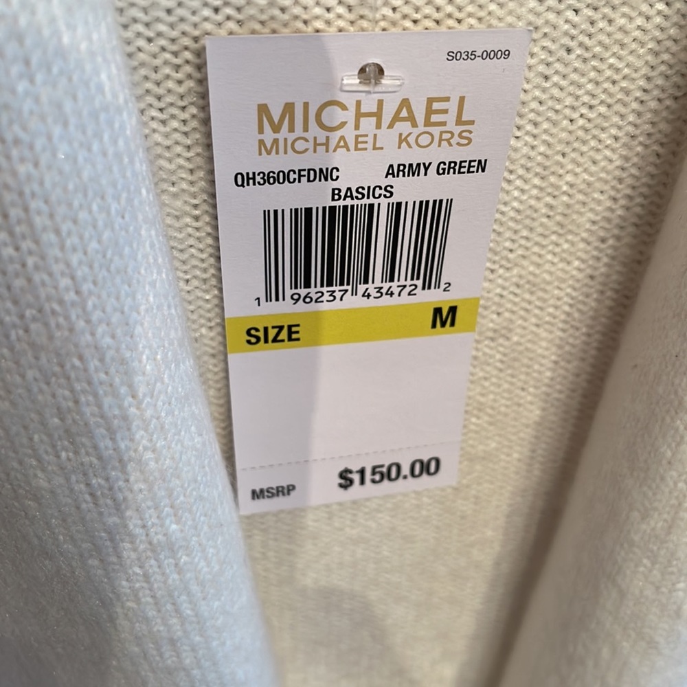 Michael Kors Ivory and Olive Green Striped Open-Front Cardigan - Picture 3 of 5